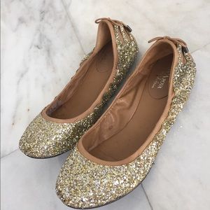 Cole Haan gold sparkly leather ballet flats